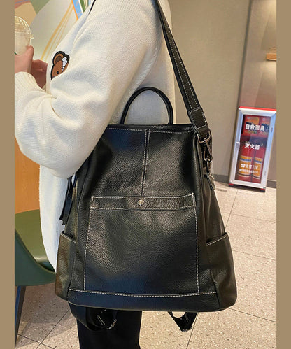 Modern Black Large Capacity Calf Leather Backpack Bag