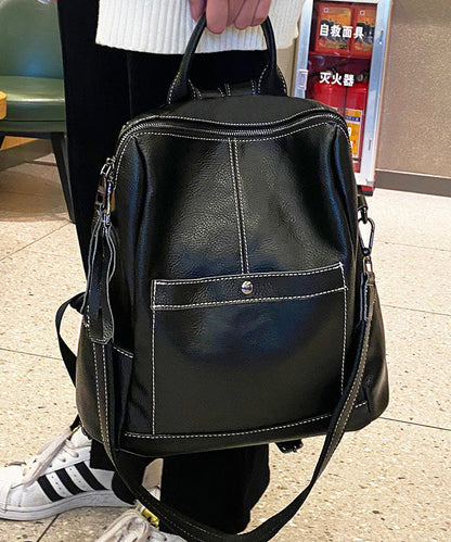 Modern Black Large Capacity Calf Leather Backpack Bag