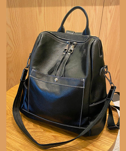 Modern Black Large Capacity Calf Leather Backpack Bag