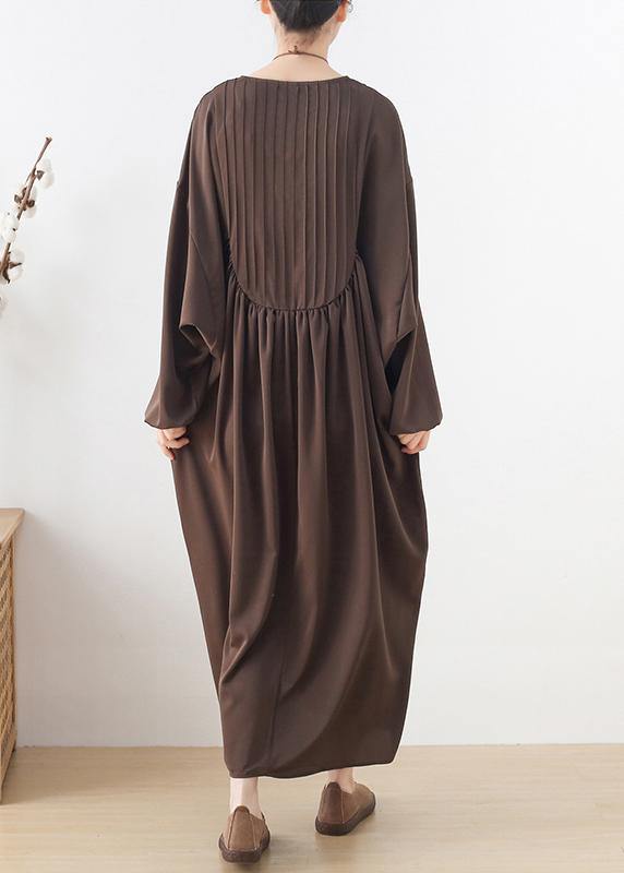 Modern Black Long Sleeve Cotton O-Neck Spring Long Dresses - SooLinen