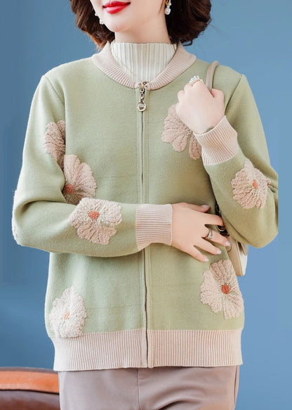 Modern Black O-Neck Print Knitted Cotton Cardigans Fall