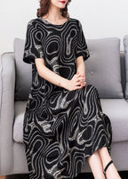 Modern Black O Neck Print Pockets Patchwork Cotton Dress Summer