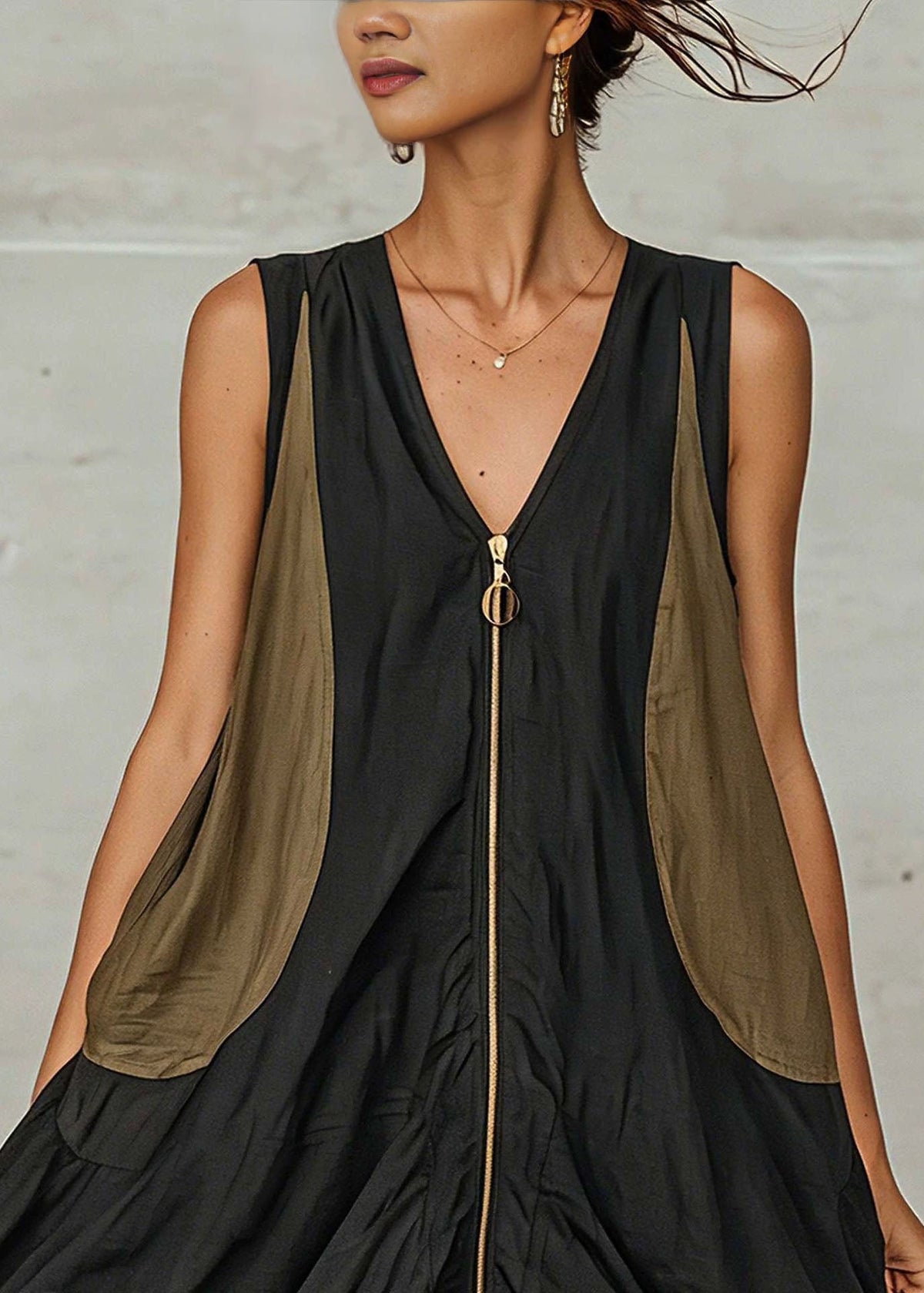 Modern Black Oversized Patchwork Lace Day Dress Summer