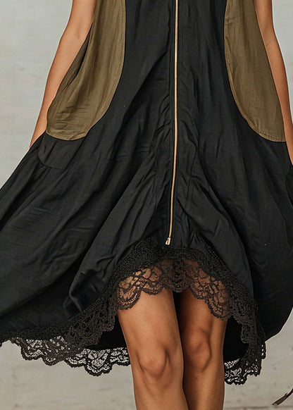 Modern Black Oversized Patchwork Lace Day Dress Summer