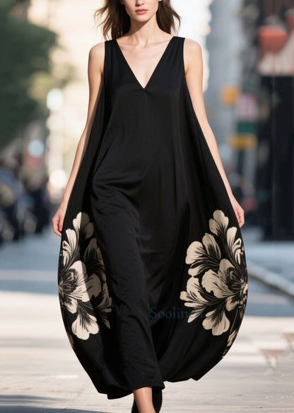 Modern Black Oversized Print Chiffon Cami Dress Summer