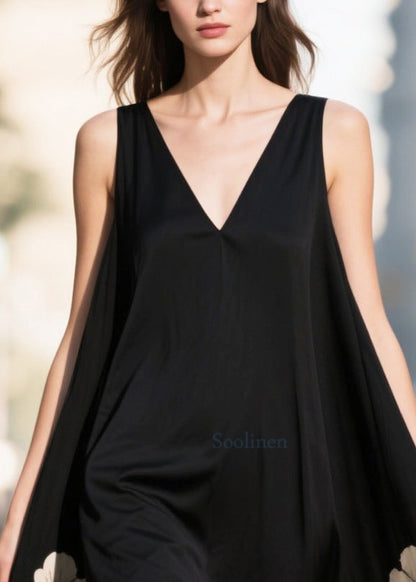 Modern Black Oversized Print Chiffon Cami Dress Summer