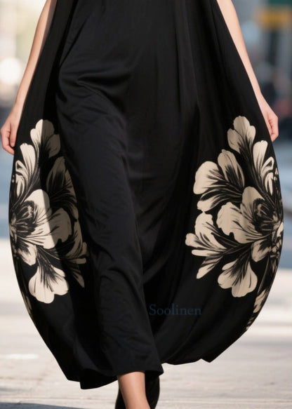 Modern Black Oversized Print Chiffon Cami Dress Summer