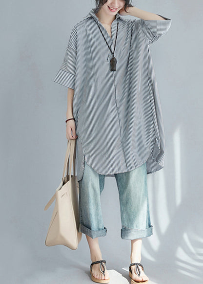 Modern Black Oversized Striped Cotton Shirt Dress Summer