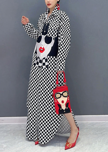 Modern Black Plaid Side Open Chiffon Shirt Dresses Spring