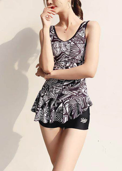 Modern Black Print Asymmetrical Design Bodysuit Swimwear
