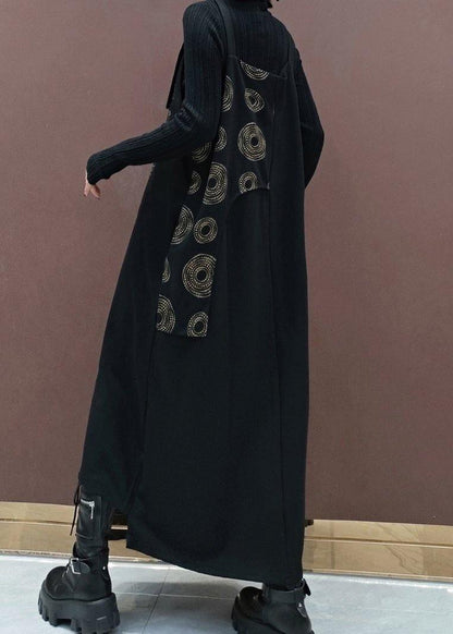 Modern Black Print Quilting Clothes Patchwork Kaftan Spring Dress - SooLinen