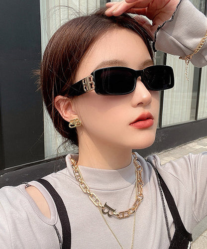 Modern Black Resin Patchwork UV Protection Sunglasses