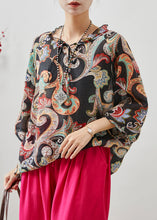 Load image into Gallery viewer, Modern Black Ruffled Print Linen Blouse Tops Summer