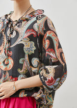 Load image into Gallery viewer, Modern Black Ruffled Print Linen Blouse Tops Summer