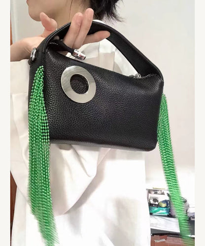 Modern Black Tasseled Faux Leather Versatile CrossBody Bag
