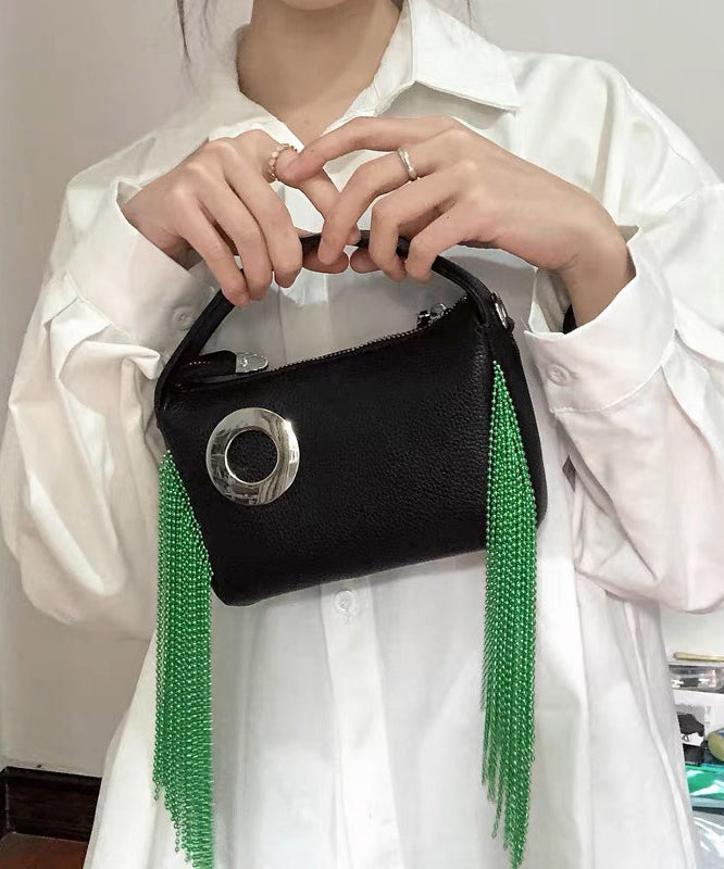 Modern Black Tasseled Faux Leather Versatile CrossBody Bag