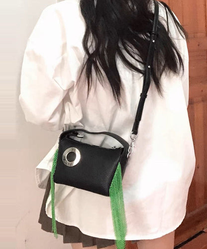 Modern Black Tasseled Faux Leather Versatile CrossBody Bag