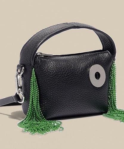 Modern Black Tasseled Faux Leather Versatile CrossBody Bag