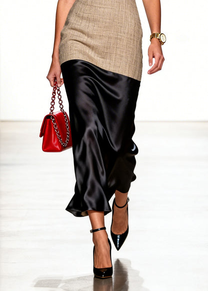 Modern Black V Neck Patchwork Silk Long Dresses Summer