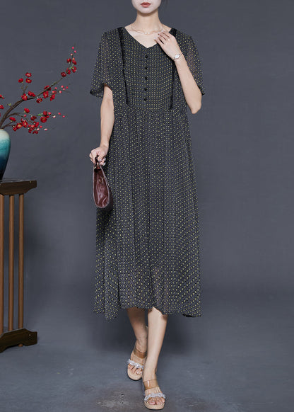 Modern Black V Neck Print Chiffon Dresses Summer