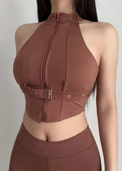 Modern Black Zip Up Sports Bra Tank Top