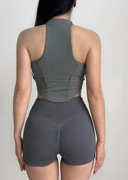 Modern Black Zip Up Sports Bra Tank Top