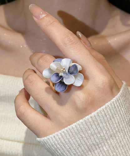 Modern Blue Alloy Floral Enamel Rings
