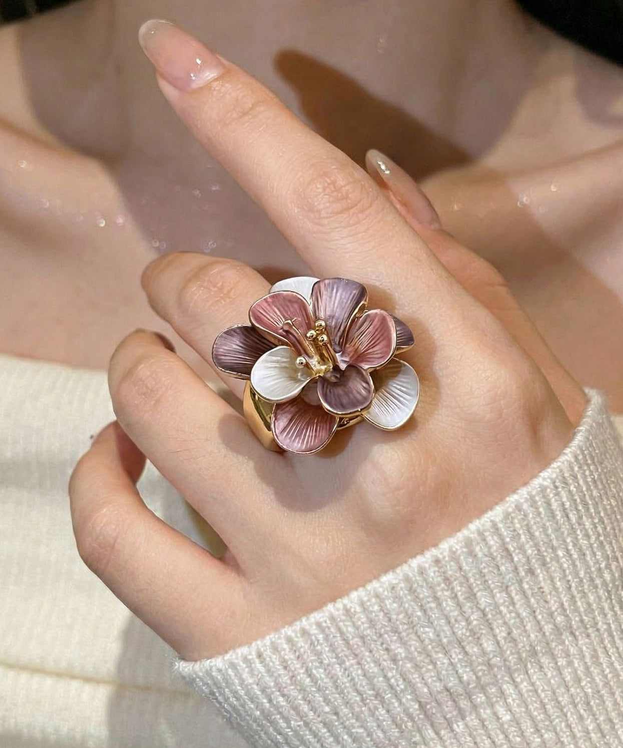 Modern Blue Alloy Floral Enamel Rings