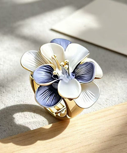 Modern Blue Alloy Floral Enamel Rings