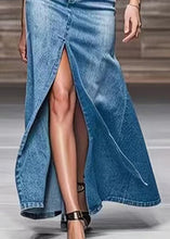 Load image into Gallery viewer, Modern Blue Front Open High Waist Denim Maxi Skirts Summer
