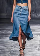 Load image into Gallery viewer, Modern Blue Front Open High Waist Denim Skirts Summer