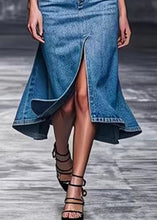 Load image into Gallery viewer, Modern Blue Front Open High Waist Denim Skirts Summer