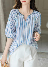 Load image into Gallery viewer, Modern Blue O-Neck Chiffon Print Shirts Puff Sleeve