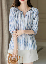 Load image into Gallery viewer, Modern Blue O-Neck Chiffon Print Shirts Puff Sleeve