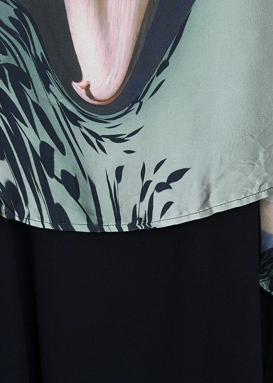 Modern Blue Print asymmetrical design Casual Summer Silk Long Dress - SooLinen