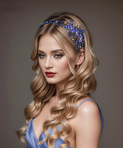 Modern Blue Shell Flower Beading HairPiece