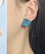 Modern Blue Sterling Silver Overgild Crystal Stud Earrings