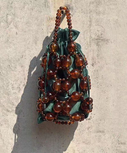 Modern Brown Beaded Woven Cut Out Clutch