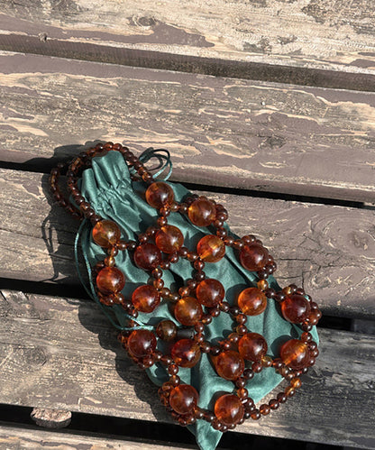 Modern Brown Beaded Woven Cut Out Clutch