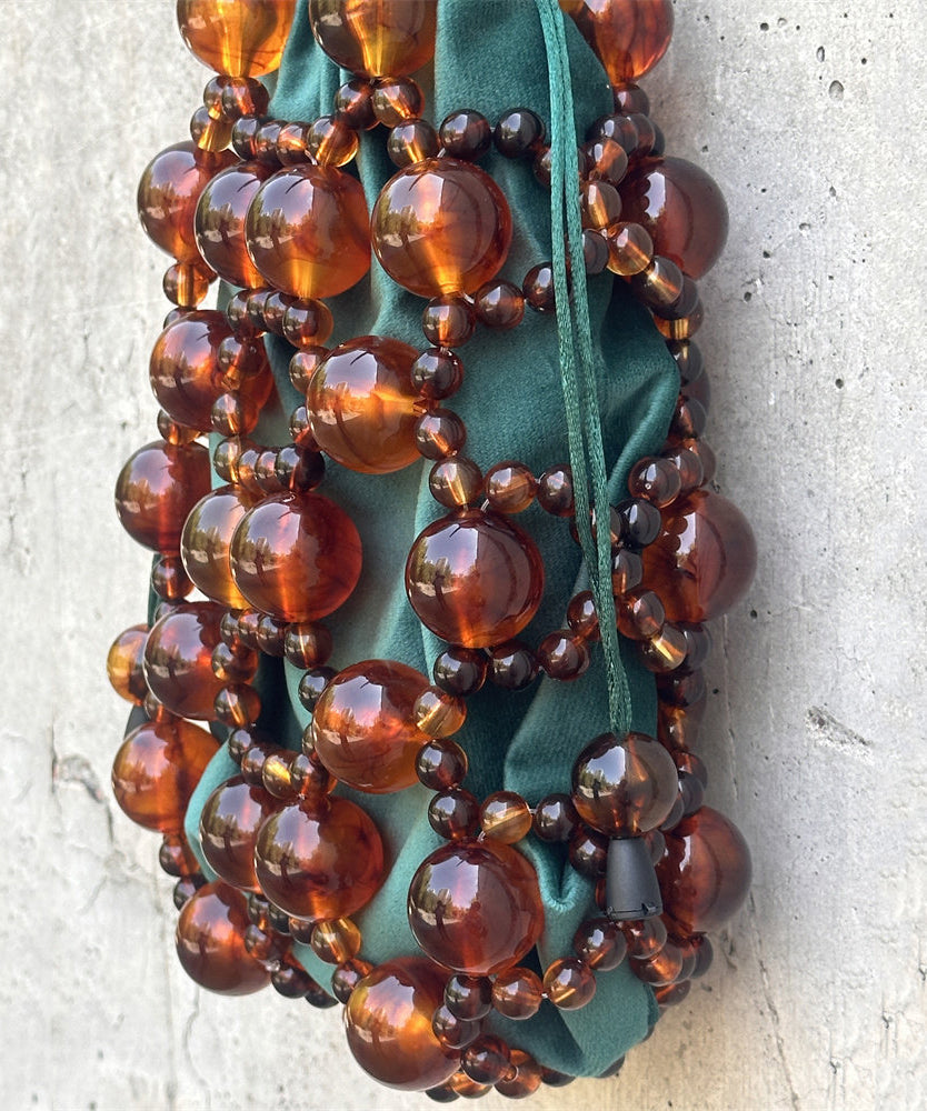 Modern Brown Beaded Woven Cut Out Clutch