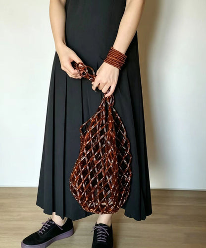 Modern Brown Beaded Woven Cut Out Shoulder Bag