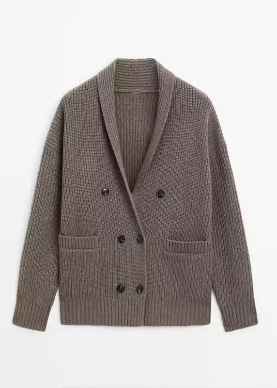 Modern Brown Notched Patchwork Knit Cardigans Spring
