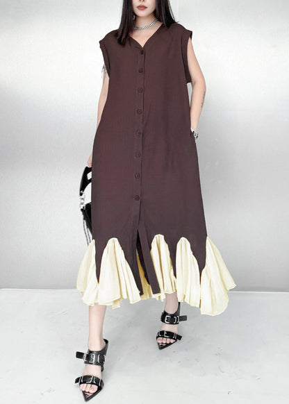 Modern Brown Oversized Patchwork Cotton Dresses Sleeveless