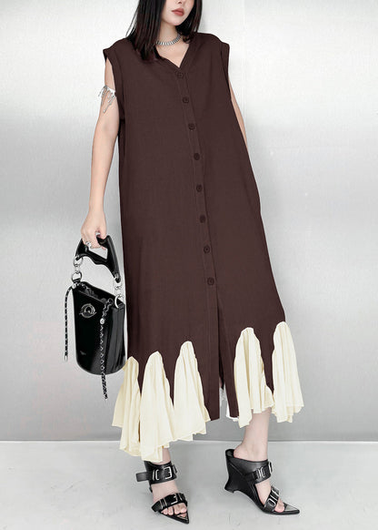 Modern Brown Oversized Patchwork Cotton Dresses Sleeveless