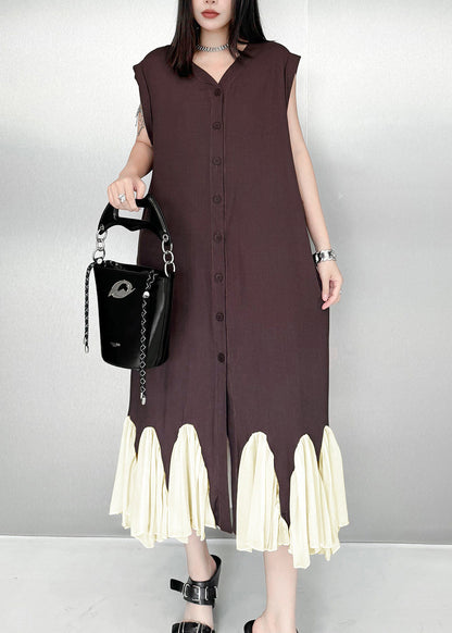 Modern Brown Oversized Patchwork Cotton Dresses Sleeveless