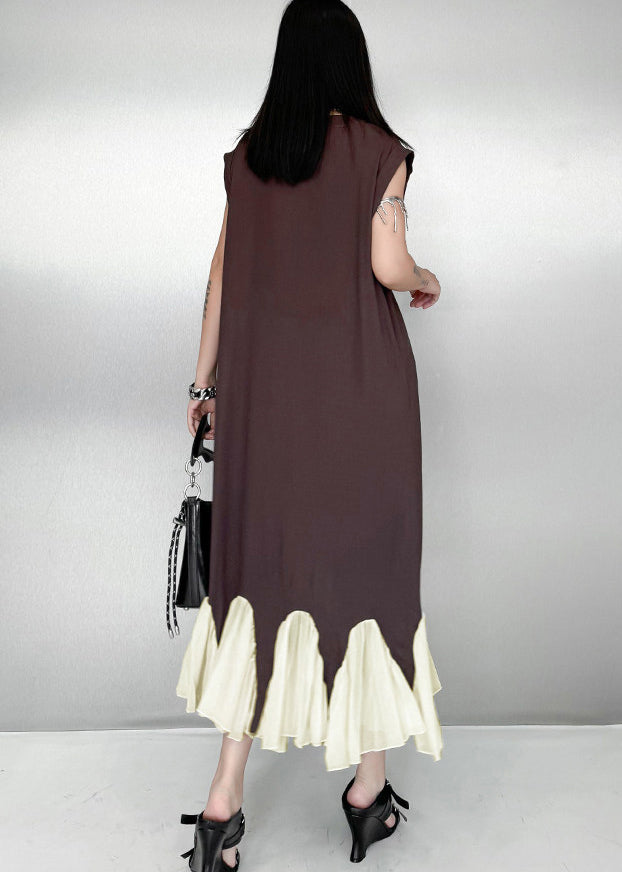 Modern Brown Oversized Patchwork Cotton Dresses Sleeveless