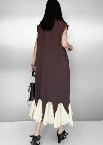 Modern Brown Oversized Patchwork Cotton Dresses Sleeveless