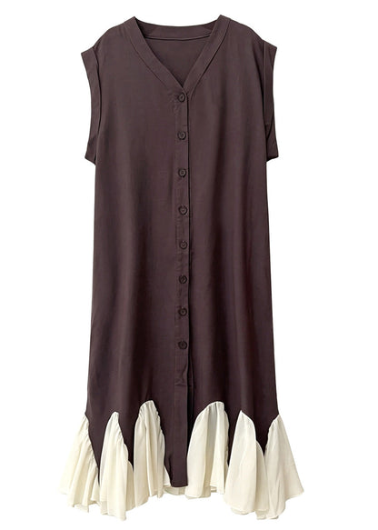 Modern Brown Oversized Patchwork Cotton Dresses Sleeveless
