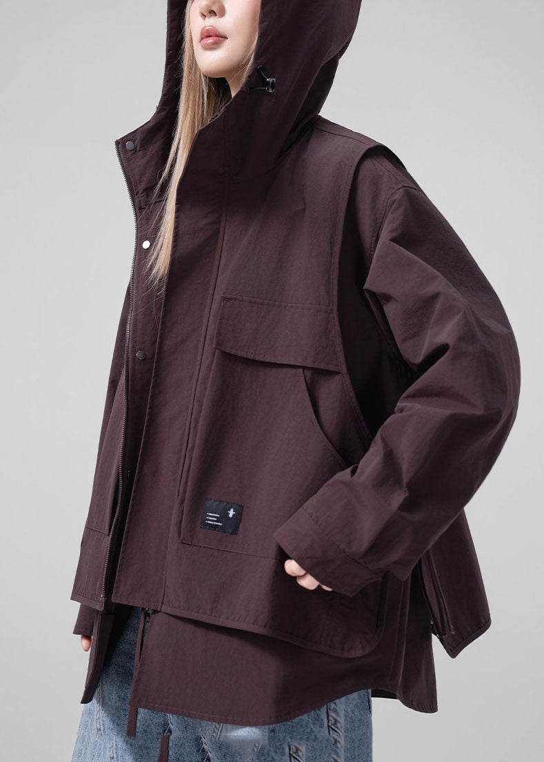 Modern Brown Oversized Patchwork Cotton Trench Coats Fall