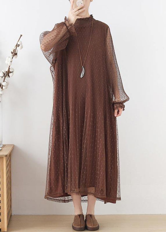 Modern Chocolate Patchwork Holiday Summer Chiffon Dress - SooLinen